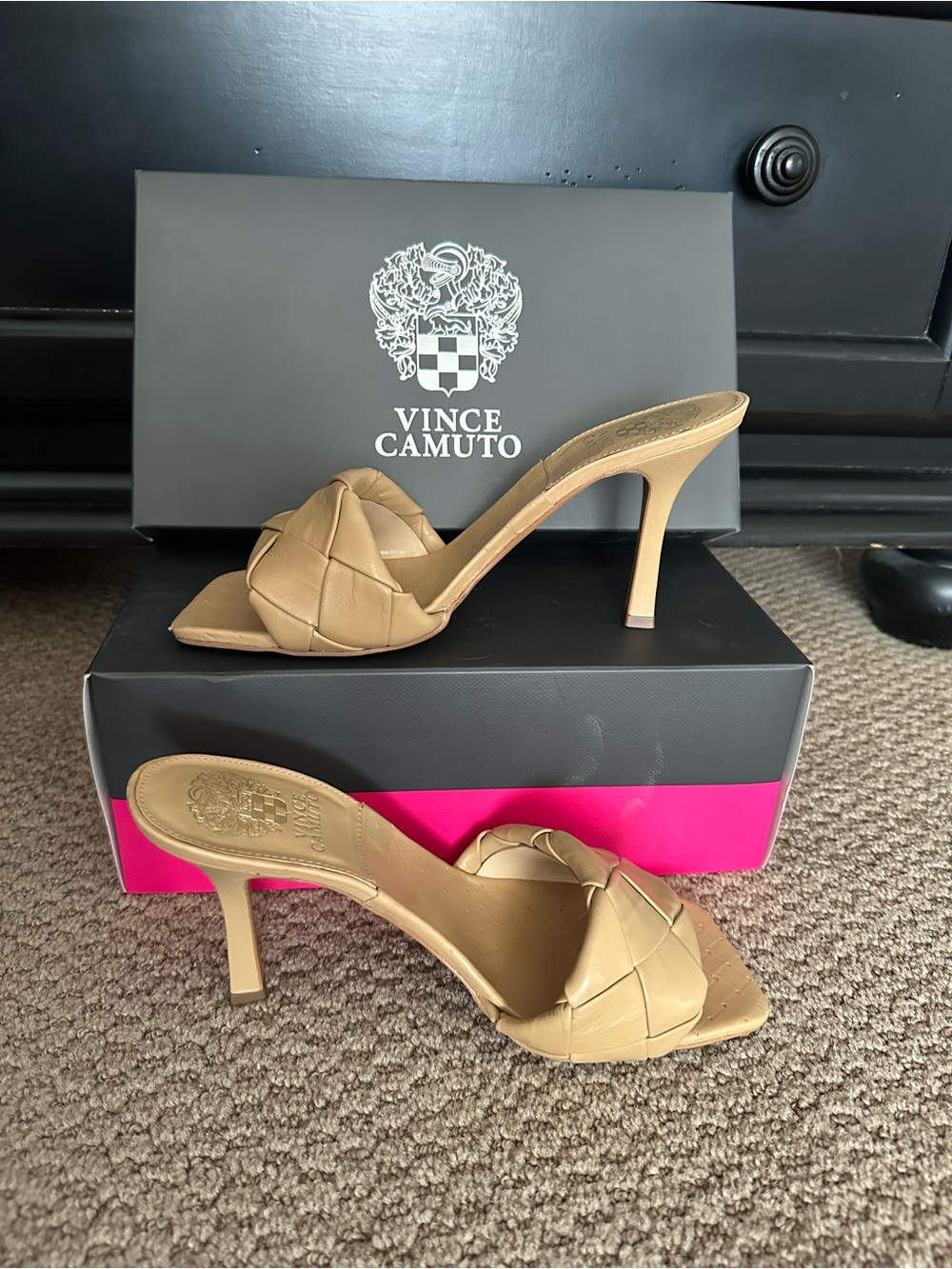 Vince Camuto Tan Braided Slide Heels